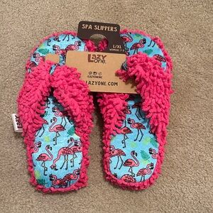 Lazy One Pink and Blue Flamingo Spa Slippers